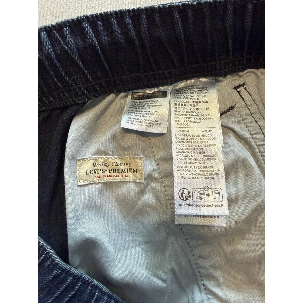 Levi's Premium Denim Cargo Pants Mens XL Blue Pull On Drawstring Elastic Waist